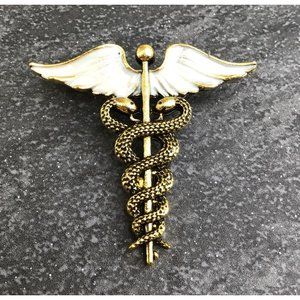 Canduceus Brooch Medical Symbol Healing Gold Tone New